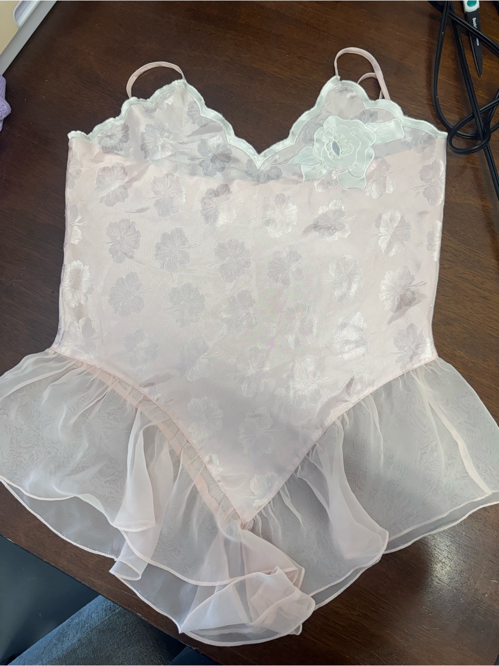 Vintage Victoria's Secret Satin Teddy Gold Label  80s  Ruffles medium